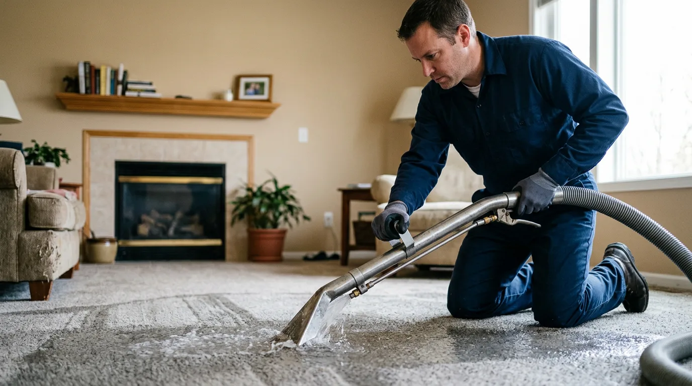 Water damage restoration technician working near Gove, KS
